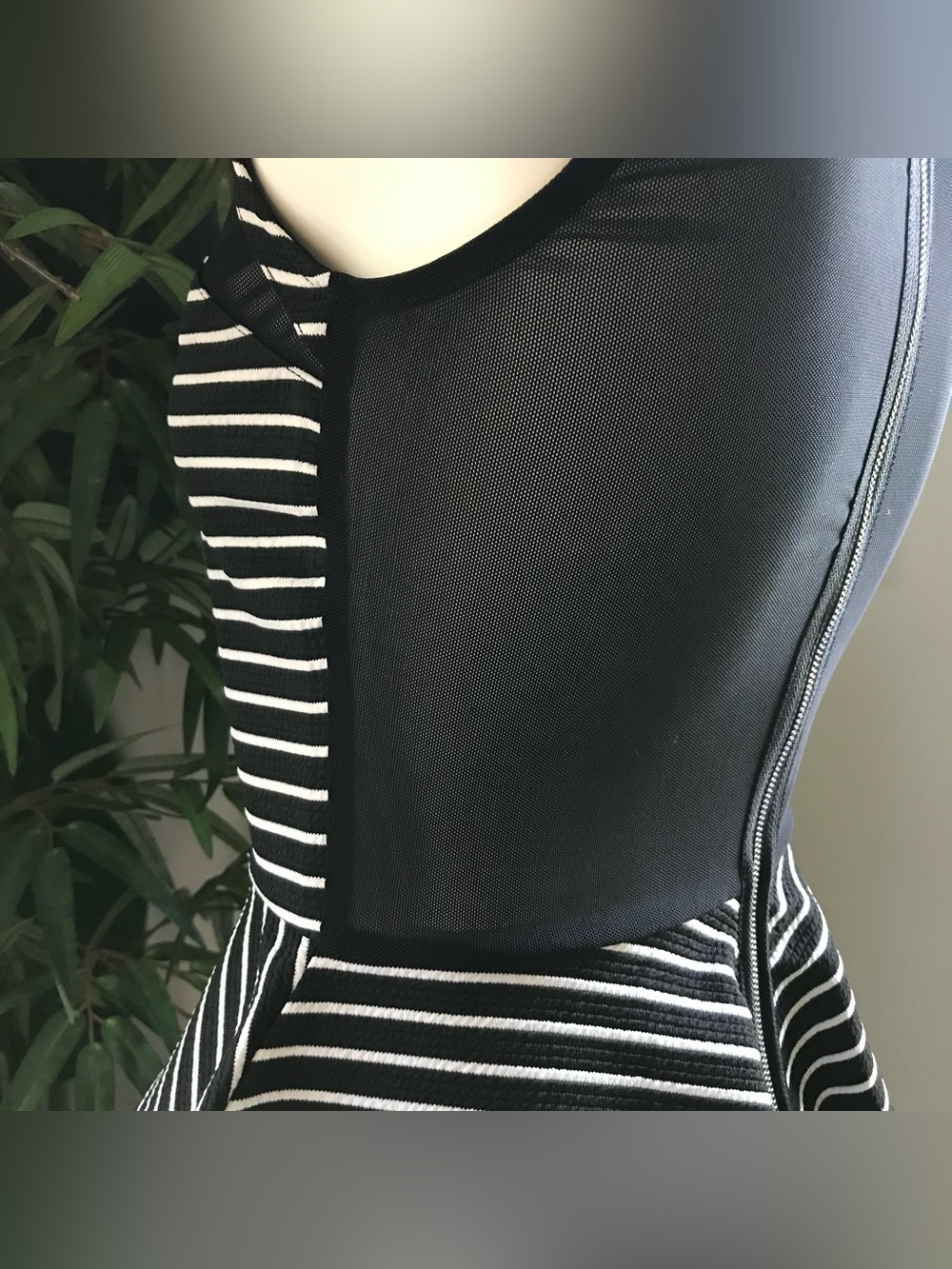 MATERIAL GIRL S Peplum Mesh Back Sleeveless Black & White Stripe Dress Small NWT - Picture 13 of 16